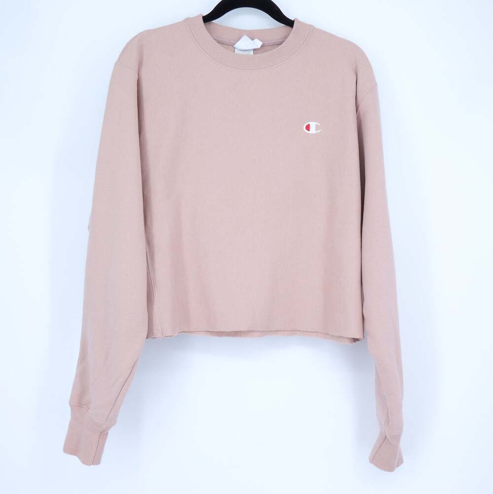 CHAMPION Reverse Weave Pullover Sweatshirt Pink Beige Long Sleeve Women's M